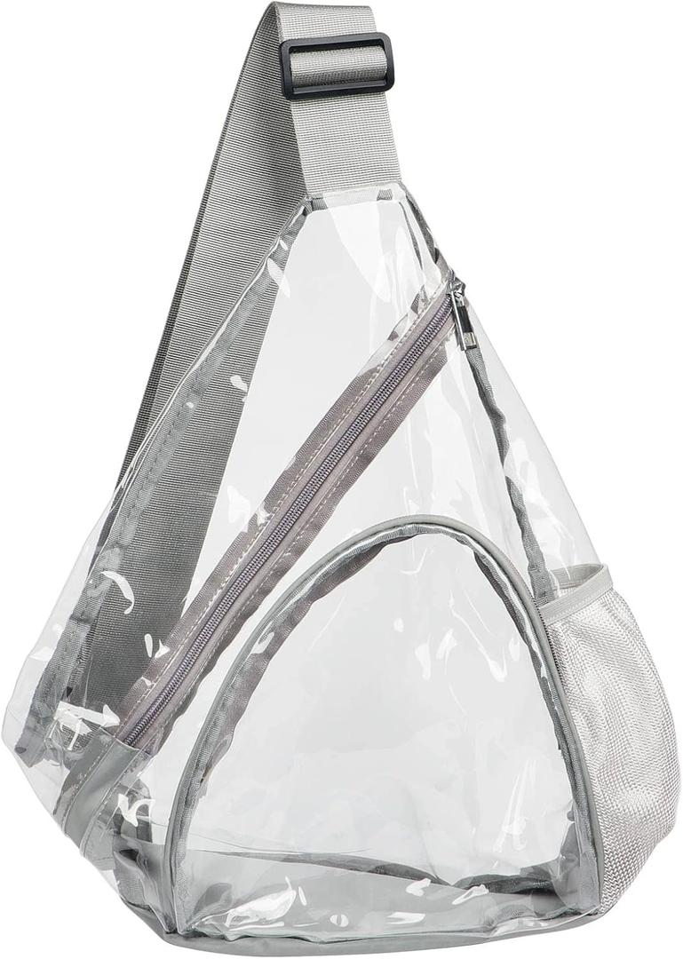 HULISEN Clear Sling Bag, Clear Bag Stadium Approved, Transparent Shoulder Crossbody Backpack Chest Casual Daypack (Grey)