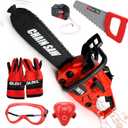 TOY Life Toy Chainsaw Kids Tool Set with Gloves Toddler Pretend Play Construction Tool Electric Chainsaw Play Set Outdoor Toy for Kids Halloween Costume for Boys Ages 3 4 5 6 7 8