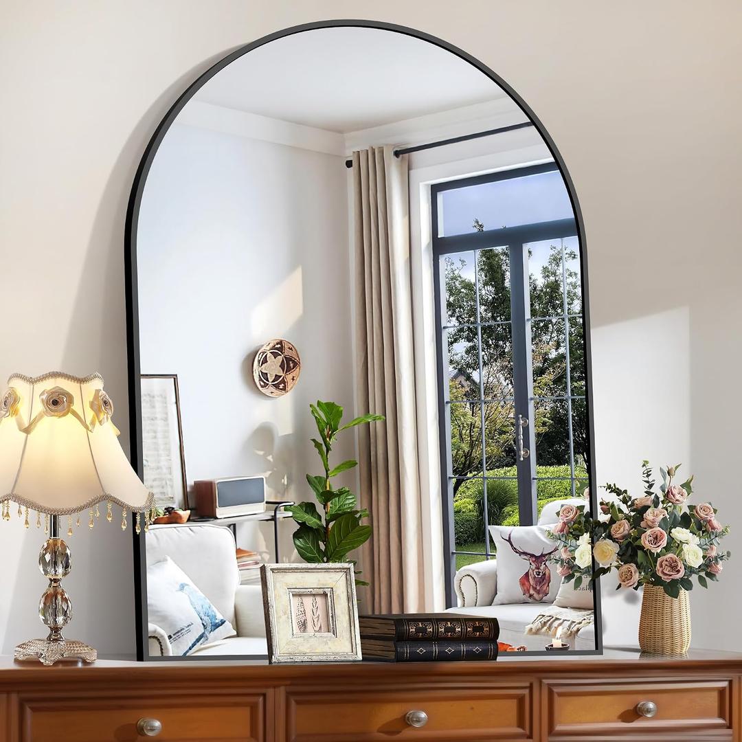 CIRCUMI Arched Wall Mirror, 36"x48" Black Arched Mirror with Tempered Glass, Metal Frame, Large Size for Bathroom, Living Room,Entryway,Over Sink, Arch Mirror for Decor,Shatterproof&Crystal-Clear