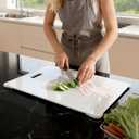 Glass Cutting Board,16"x12" Non-Toxic Tempered Glass Chopping Board for Kitchen with Non-Slip Feet, House Warming Gift for New Home, Gifts for Women, Christmas Gift for Mom (White-Glossy Finish)