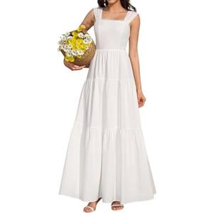 KUTUMAI Floral Maxi Long Dress Lace Up Square Neck Flowy Summer Wedding Guest Dresses for Women 2026, S