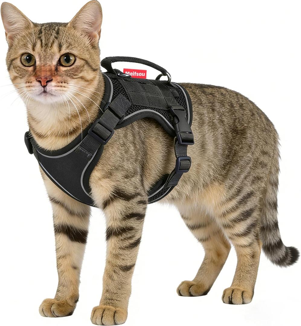 Meifsou Dog Harness and Leash Set, No Pull Pet Harness with Control Handle, Adjustable Tactical Harness for Dogs Cats, Reflective Puppy Harness for Walking Hiking Training (L(Neck: 18.1"-22.0", Chest: 14.2"-18.1"), Black)
