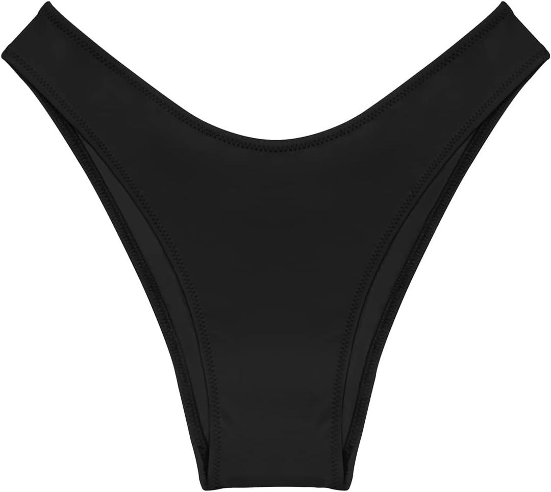 Kepblom Women's Low Rise High Cut Bikini Bottom (Black), XS