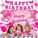 Roetyce Hot Pink Birthday Decorations for Girls, Pink Glitter Happy Birthday Banner Backdrop Balloons Hanging Swirls Cake Topper Kit, Women Kids Bday Photo Background