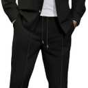 MQUN Mens Sweatsuits 2 Piece Set Jacket Top and Casual Pants Set Fall Fashion Sweatsuits Waffle Plaid Jacquard Outfits XL