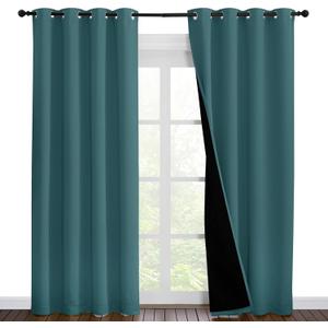 NICETOWN Complete 100% Blackout Curtain Set, Thermal Insulated & Energy Efficiency Window Draperies for Guest Room, Full Shading Panels for Shift Worker and Light Sleepers, Sea Teal, 55W x 86L, 2 PCs