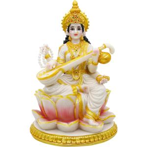 Big Hindu Goddess Saraswati Statue - 8.7H Marble Look Indian Idol Saraswati Figurine India Diwali Murti Pooja Sculpture Home Office Temple Mandir Puja Item Altar Shrine Spiritual Decor