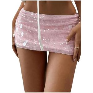 Floerns Women's Sequin Low Waist Mini Skorts Music Festival Night Out Skirt Shorts L, Pink