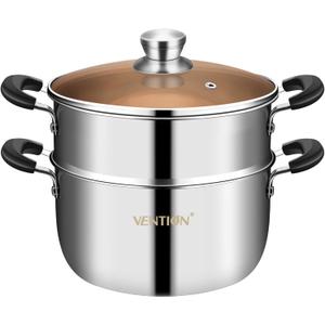 VENTION Small Vegetable Steamer Pot 7.9 Inch, 5-Ply Thick Stainless Steel Steamer for Cooking, 2.5 QT Stove Top Steam Pot(20cm) (Non-Induction)