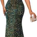 Cololura Women Sequin Elegant Sexy One Shoulder Tassel Mermaid Bodycon Cocktail Evening Dress (Green, XL)