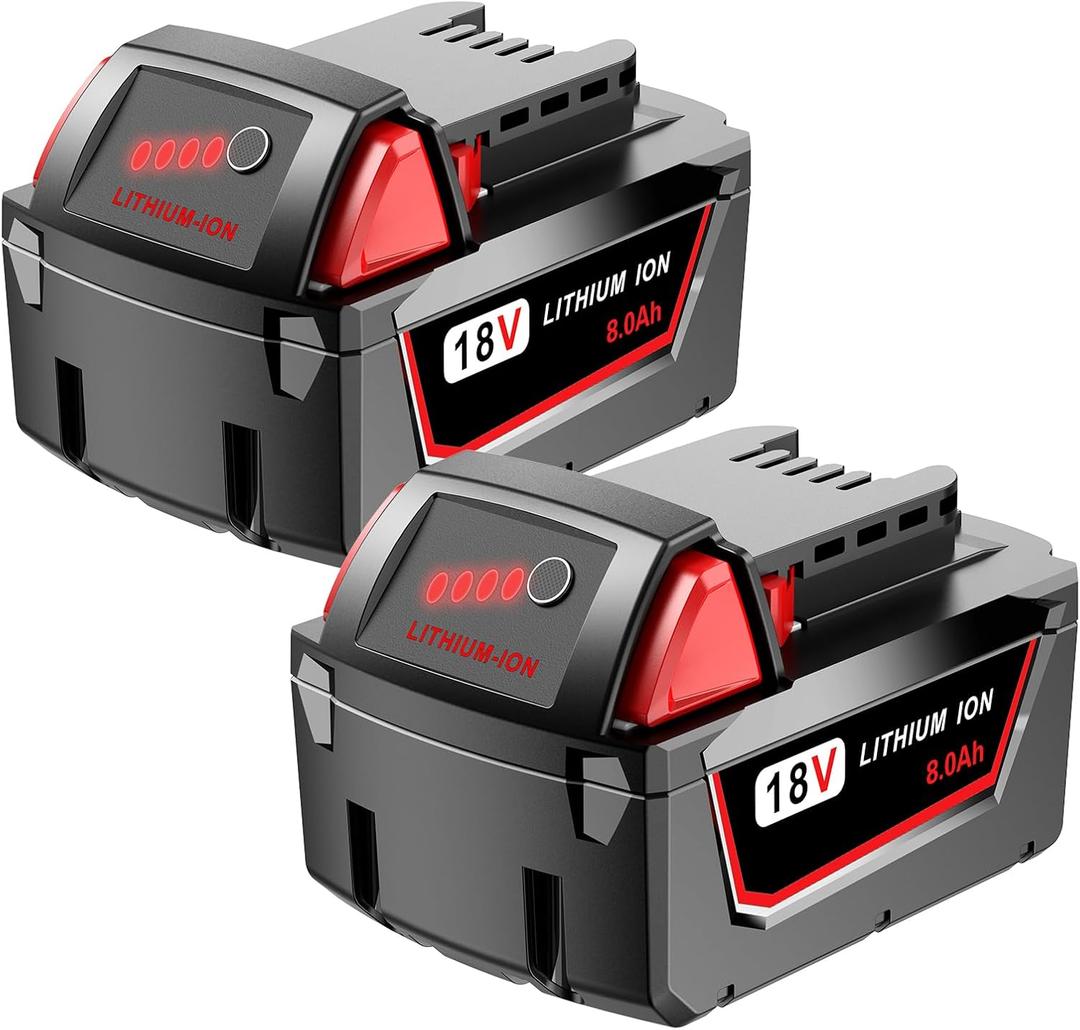 2 Pack 8.0 Ah M18 Batteries for Milwaukee 48-11-1860 18v Replacement 18 Volt Max Battery Cordless Tool 2646-22CT,2643-21CT,2641-21CT,2646-21CT,2646-20 Lithium-Ion Battery Pack