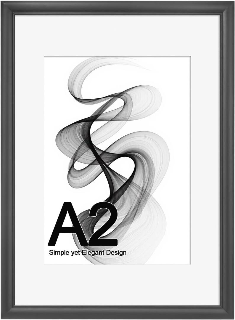 A2 Poster Frame, 16.5x23.4 Picture Frame Matted to 11.7x16.5, Solid Wood A2 Picture Frame-Horizontal and Vertical Wall Hanging for Home, Exhibition, Caffe(Black)