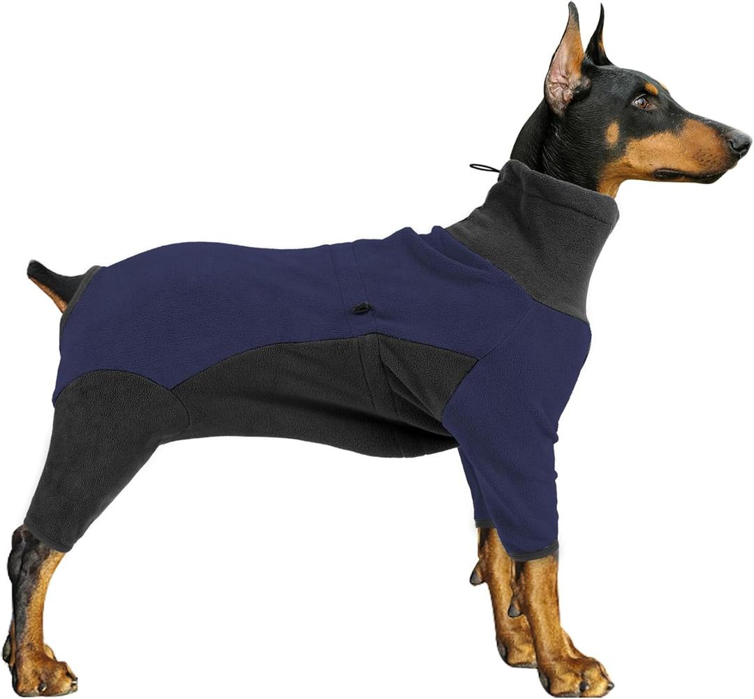 Winter Coat - Warm Fleece Dog Jacket, Full Body Pajamas Onesie for Dogs. Windproof, Cold Weather Protection. Small Size, Blue Color.