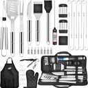 Kaluns Grilling Accessories, Dad Gifts for Christmas Grilling Gifts, Heavy Duty Stainless Steel Grill Set BBQ Grill Accessories for Outdoor Grill with Meat Thermometer, Case and Apron