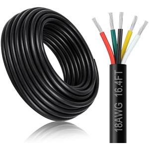 DEKIEVALE 18 Gauge 5 Conductor Electrical Wire, 16.4FT 18AWG Black PVC Stranded Tinned Copper 5 Wire Cable, 18/5 Flexible Extension Cable for LED Lamp Lighting, Automotive, Speaker, Access Control