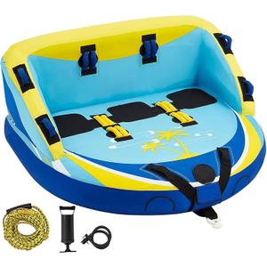 3 Person Towable Tube for Boating, Inflatable Water Sports Towables for Boats to Pull 1-3 Rider, Sofa Style Boat Tube with Dual Front and Back Tow Points, Including Nylon Tow Rope and Air Pump