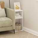 Furinno Fulda Book Shelf, 2-Tier Narrow Bookshelf, Bookcase with 10-in Width Storage Shelf, 9.3 x 9.8 x 21.2, for Living Room, Bedroom, Home Office, White