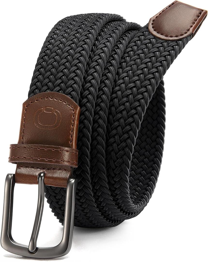 CHAOREN Mens Belt - Braided Stretch Golf Belt for Men 1 3/8"- Gift for Golf Pants Casual Shorts Jeans (Black)
