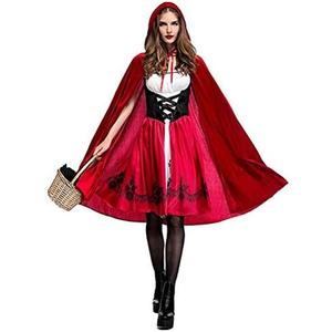 Simplecc Women Little Red Riding Hood Costume Christmas Halloween Party Dress with Cape. Size Medium
