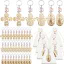 60 Pcs Baptism Key Ring Bautizo Recuerdos De Bautizo Para Cross Wooden Keychain with Organza Gift Bags - Elegant Baptism Favors for Girls - 30 Sets First Communion Favors for Guests