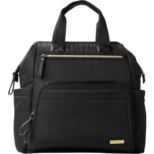 Skip Hop Diaper Bag Backpack: Mainframe Large Capacity Wide Open Structure with Changing Pad & Stroller Attachement, Black with Gold Trim, 14.25x6.25x14.75 Inch