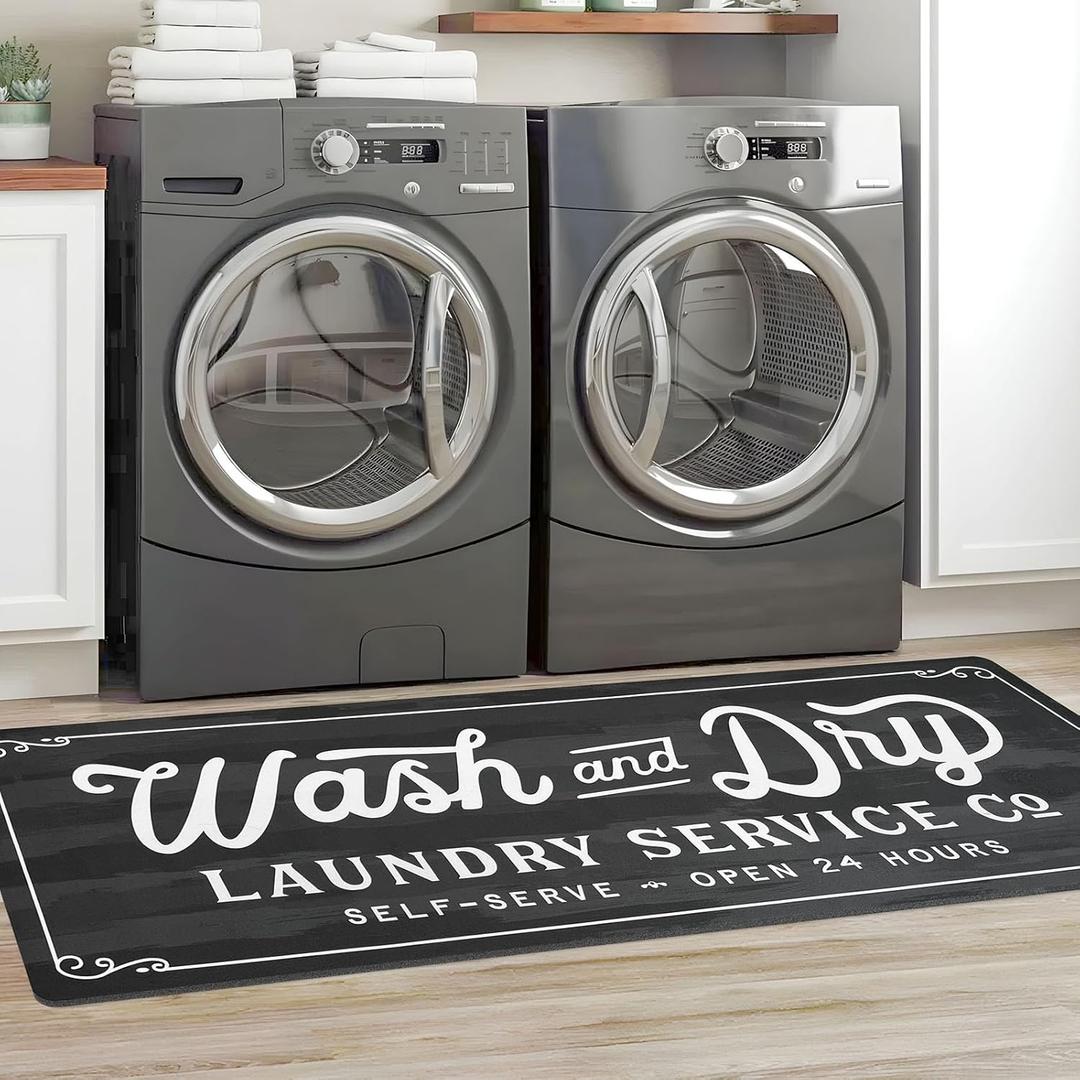 KOZYFLY Laundry Room Rug Runner 20"x60" Non Slip Kitchen Rugs Washable Laundry Room Mat Waterproof Mudroom Floor Carpet Runner Farmhouse Decor, 1.7x5ft, Dark Grey, Wash and Dry