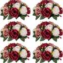 Nuptio Artificial Flower Centrepieces for Tables - 6 Pcs Burgundy & Dusty Rose & Creamy White Fake Flowers Roses Balls 9.5in Diam - Silk Faux Rose Arrangement for Wedding Party Centerpiece Table Decor