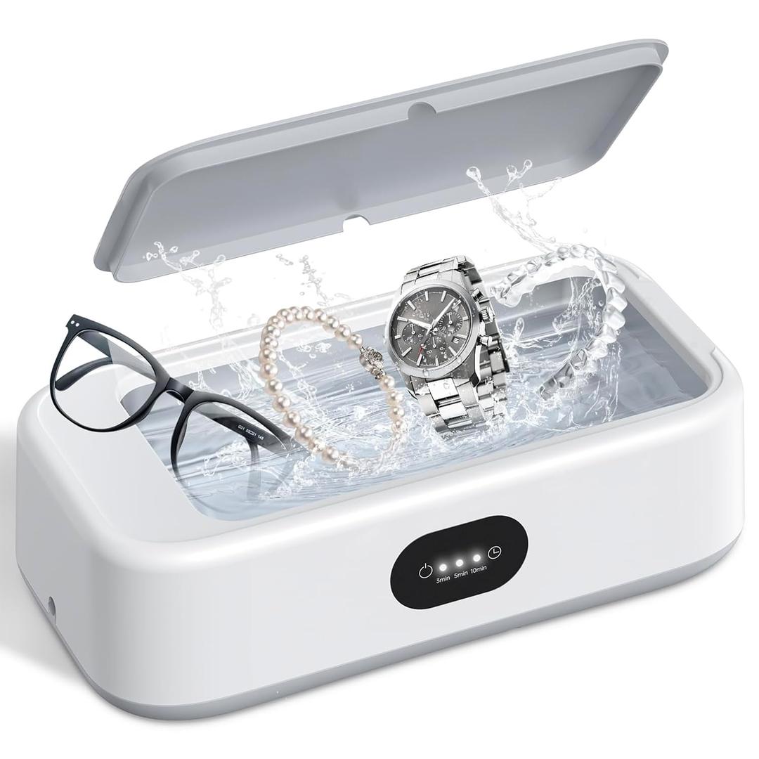 Ultrasonic Jewelry Ring Cleaner, 700ml(24oz), 49khz, 48W,Multiple Digital Display Modes Convenient Jewelry Cleaner for Jewelry, Eyeglasses, Keys, Combs, Coins, Razor Heads