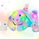 Hopearl LED Stuffed Rabbit Lighting Up Bunny Plush Toy Playset Mommy with 3 Babies in her Tummy Lullaby Animated Soothe for Mom Kids Toddler Girls, Rainbow, 12''