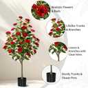 4FT Artificial Camellia Tree 2 Pack, Faux Floral Plant in Cement Pot Fake Silk Camellia Plants for Home House Living Room Office Decor