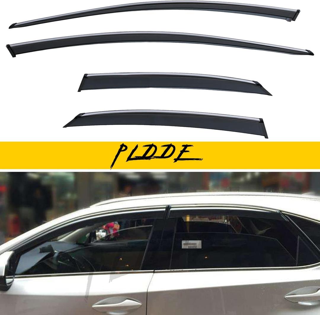 4pcs Smoke Tint with Chrome Trim Window Visors Compatible with 2015-2021 Lexus NX200t NX300 NX300h AZ10 Outside Mount Tape On/Clip On Style PVC Sun Rain Guard Vent
