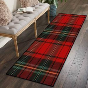 Area Runner Rug 2x6 Ft Black Green Red and White Tartan Plaid Seamless Flannel Shirt Tartan Non Skid Floor Mat for Living Room Kids Room Bedroom Kitchen Floor Hallways Carpet Throw Rugs