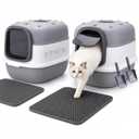 Enclosed Kitty Litter Box, 2 Pack Grey Cat Box with Lid, Mat & Scoop