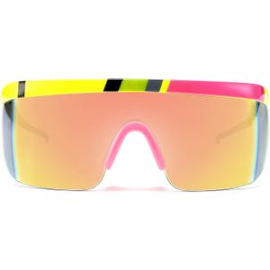 FEISEDY Oversized Mirror Shield Sport 80s Sunglasses Ski Goggles Flat Top One Piece Futuristic Visor Women Men B2522 (002 Yellow Frame Yellow Mirrored Lens)