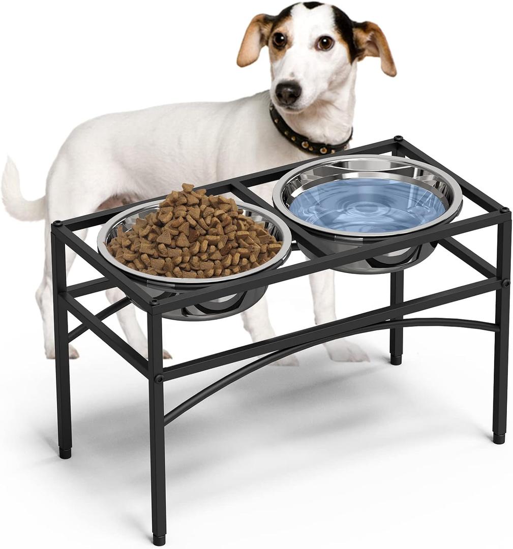 LUEXBOX Dog Bowls, Raised Pet Feeder with Stand, Stainless Steel, 10.5 inch Height, Medium or Large Breeds