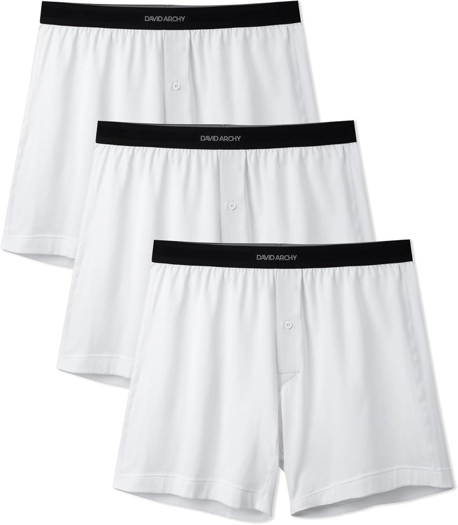DAVID ARCHY Combed Cotton Boxers for Men Soft Underwear Mens Boxers Knit Boxer Shorts for Men Pack (Medium, A6, White*3)