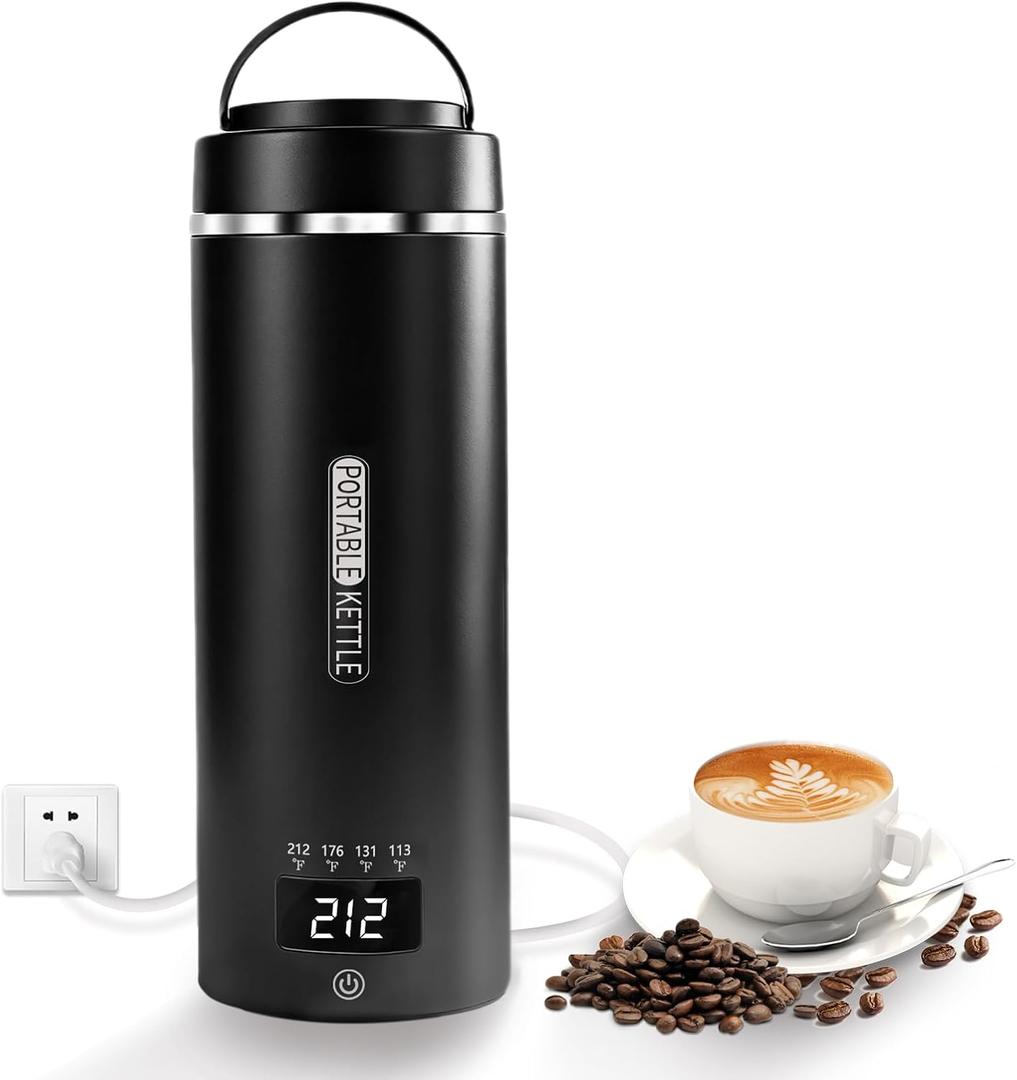 Travel Kettle, Portable Electric Kettle with 4 Temperature Controls, 304 Stainless Steel with Auto Shut-off, Black (120V)