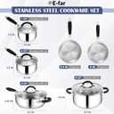 E-far Stainless Steel Cookware Set - Induction Tri-Ply Base Pots and Pans, 10-Piece Non-Toxic Kitchen Cooking Set w/Stay-Cool Handle, Frying Pans, Saucepans, Stockpot with lid, Oven & Dishwasher Safe