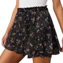 Aoudery Flowy Shorts for Women Casual Boho Floral Skorts Ruffle Mini Skirts Running Tennis Butterfly Chiffon Shorts Medium