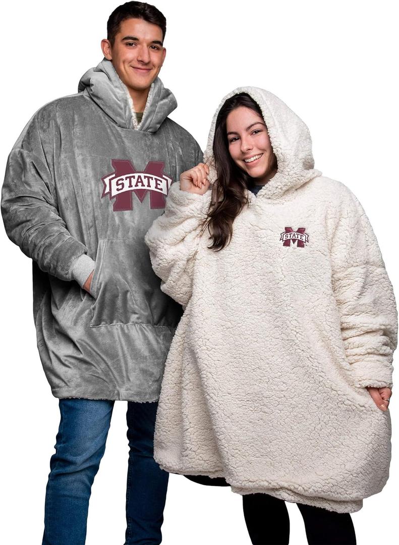 FOCO NCAA unisex-adult Reversible Oversized Sherpa Hoodie Sweatshirt Big Logo Hoodeez (Team Color) One Size