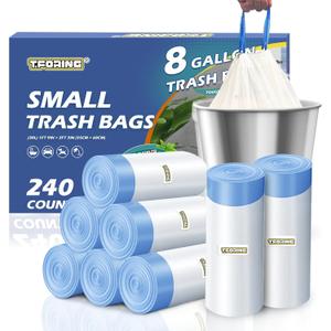 240 Count 8 Gallon Trash Bags Drawstring - 1.2 Mil White Medium Garbage Bags Unscented, 30 Liter Thick Plastic Trash Can Liners for Home Kitchen Bathroom