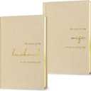 Wedding Vow Books His and Hers-Canvas Linen Foil Embossed, Set of 2 Vow Books Husband and Wife-Wedding EssentialsBeige + Beige (XZ-HW-Beige)