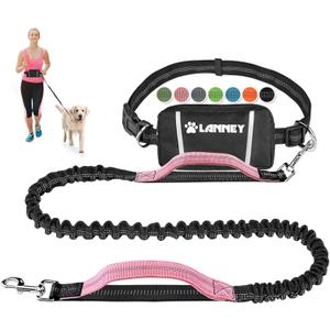 Hands Free Dog Leash Bungee Retractable Dog Running Waist Leash for Running Walking Jogging Training Hiking with Medium to Large Dogs, Adjustable Waist Belt Pouchouch, Reflective Stitches, Dual Handle