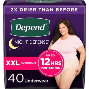 Depend Night Defense Adult Diapers, Incontinence & Postpartum Bladder Leak Underwear for Women, Disposable, Overnight, XXL, Blush, 40 Count (4 Packs of 10)