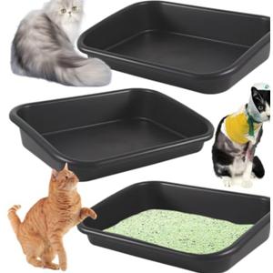 3 Pcs Low Entry Senior Cat Litter Box,Extra Large Size Pet Litter Box Low Entry Open Top Cat Litter Box for Kitten Frail Handicap Disabled Older Elderly Cats and Kitten,Easy to Clean (Dark Gray)