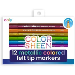 Ooly Metallic Colored Felt Tip Markers Set of 12, Unique Solid Colors for White or Black Paper, Drawing and Coloring Pens for Kids and Adults, Colorful School Supplies