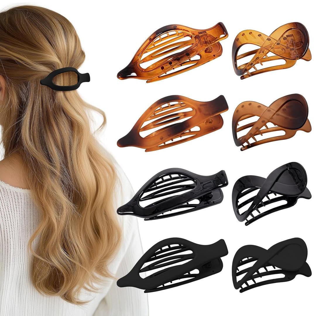 2 x 8 Pcs French Flat Hair Clips for Women Matte & Glossy Claw Clips for Thick & Thin Hair No-Slip Hair Claw Strong Hold Styling Barrettes Accessories (8 PACK 4 Tortoiseshell COLORS 01)