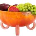 Folkulture Fruit Bowl for Kitchen Counter, 9" Resin Decorative Bowl, Centerpiece Table Decorations, Fruit Basket for Coffee Table Dcor, Kitchen Counter Dcor, Pedestal Bowl (9" X 5", Orange Burst & Pink)