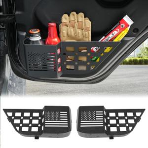 MAIKER Metal Rear Door Storage Box Compatible with 2018-2025 Jeep Wrangler JL JLU 4XE & 2020-2025 Gladiator JT, Insert Organizer Box Pockets for Replace Sagging Nets, 2PCS(Black)
