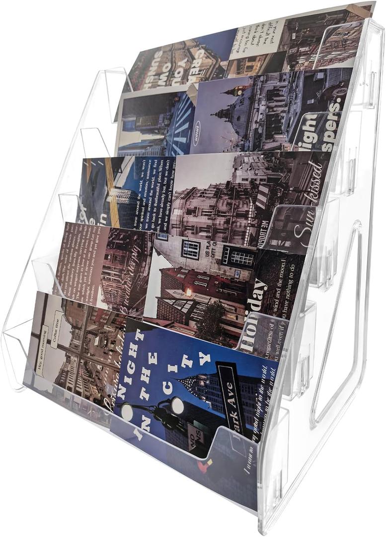 5 Tier Trading Card Display StandClear Display Shelf Desktop for Postcards,Holidays Cards, Baseball Basketball Sports Graded Card Display Stand,Tool-Free Snap-Fit Assembly